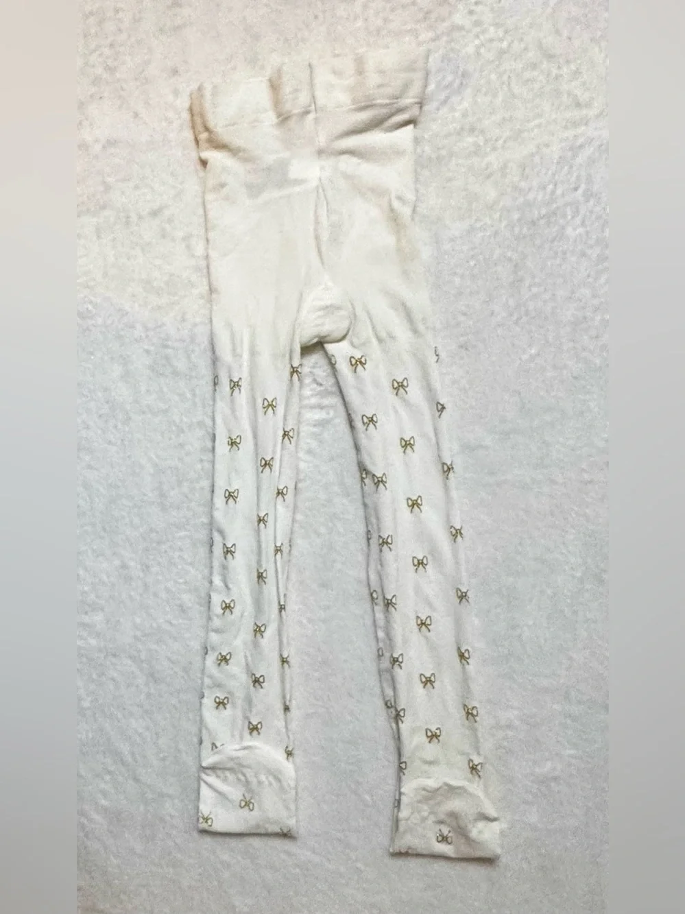 Girls Cream 4-6X stocking/tights with gold glitter bows